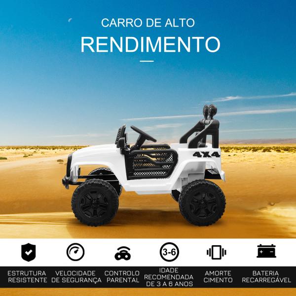 Carro Elétrico Infantil Bateria 12V com 2 Motores Controle Remoto 2.4G Luzes Buzina Velocidade Ajustável 100x65x72cm Branco