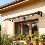 Marquise para Portas e Janelas 196x75x23 cm Marquise de Proteção contra Sol e Chuva com Cobertura de Policarbonato Preto