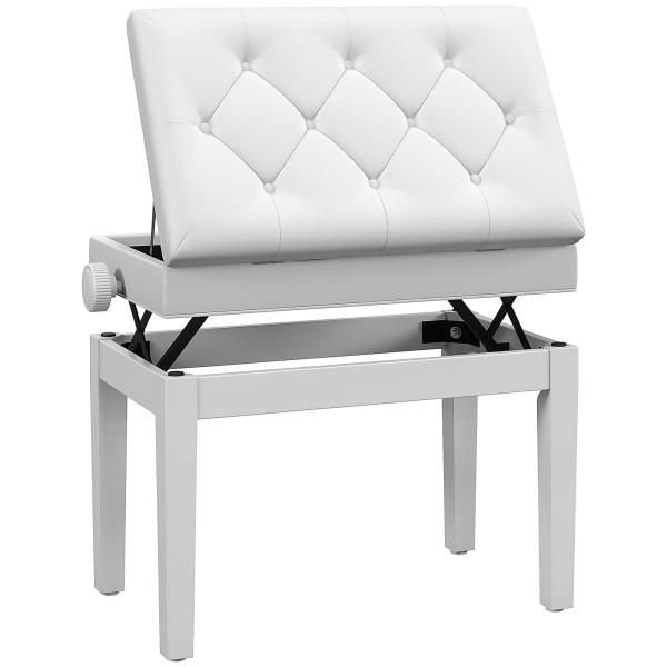 Banco de Piano com Espaço de Armazenamento e Altura Ajustável Carga 200 kg 54,5x33x48 - 58 cm Branco
