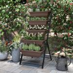 Suporte para Plantas de 5 Níveis com 5 Vasos Orifícios de Drenagem para Interior e Exterior 55x63x120 cm Preto