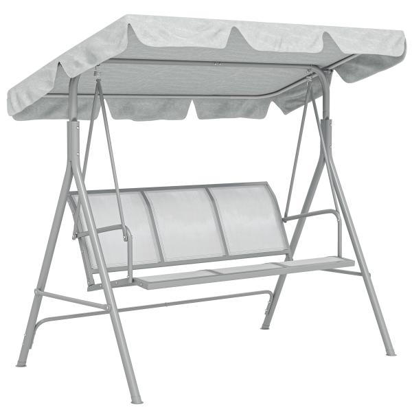 Baloiço Jardim de 3 Lugares com Toldo Ajustável Encosto Respirável e Estrutura de Metal Carga 240kg 171x108x154cm Cinza