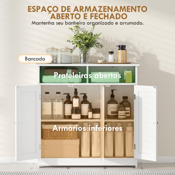 Armário de Casa de Banho Estreito com 3 Portas 2 Compartimentos Abertos Prateleira Ajustável 85x30x85 cm Branco