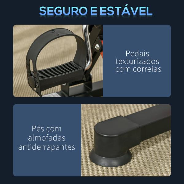 Mini Bicicleta Estática de Exercícios Mini Bicicleta Estática com Altura e Comprimento Ajustáveis Tela LCD Máquina de Pedalar de Mãos e Pernas 33 - 43x40x24,5 - 34,5 cm Preto