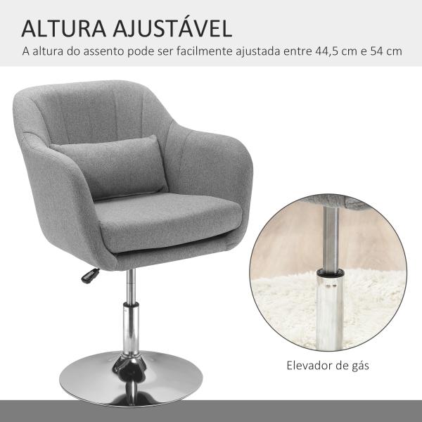 Cadeira de Escritório Operativa Giratória 360°com Altura Ajustável Apoio para os Braços e Almofada 60x60x79 - 91 cm Cinza