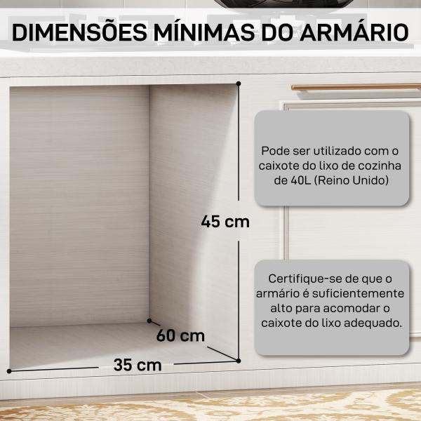 Balde do Lixo Sob o Balcão Balde do Lixo de Cozinha 2 Contentores de Reciclagem Removíveis 2 x 20 L 52x33,5x41 cm Cinzento