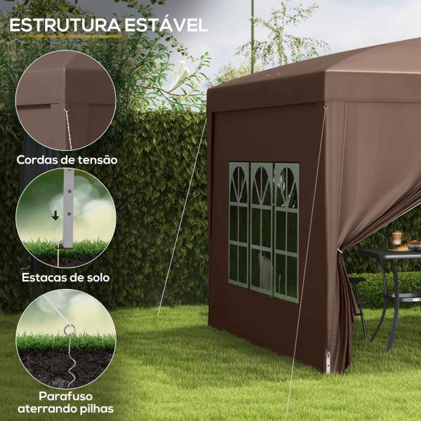 Tenda de Jardim com Paredes Laterais Amovíveis Janelas Porta com Fecho de Correr e Bolsa de Transporte 295x295x196 - 258 cm Café