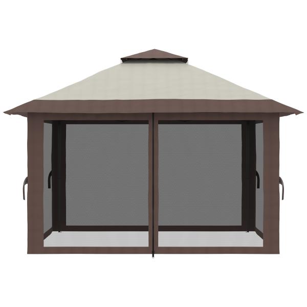 Tenda Dobrável Pop - UP 3,92x3,92x2,83 m com Altura Ajustável Proteção UV50+ Rede Mosquiteira e Bolsa de Transporte Bege e Marrom