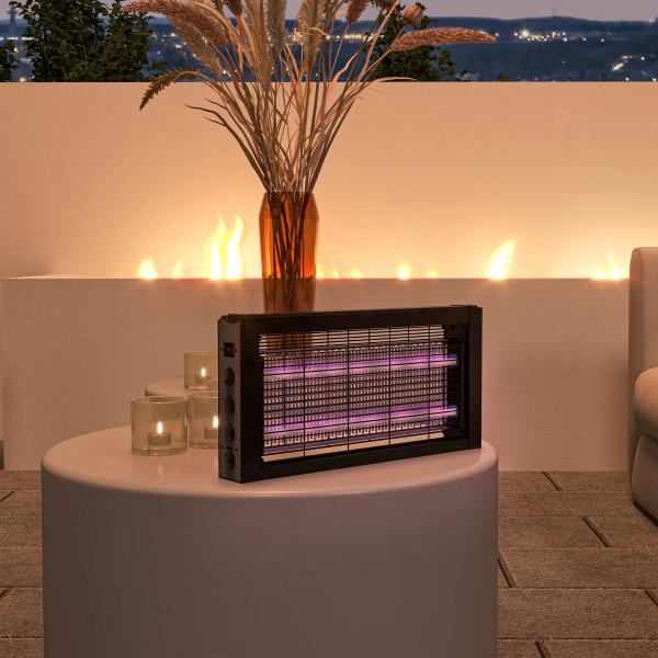 Lâmpada Anti - Mosquitos com Luz LED Mata Mosquitos Elétrico 8W Efetivo para 60 m² com Corrente para Interior Jardim Terraço Pátio 49x6x25 cm Preto