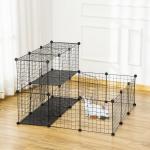 Recinto para Pequenos Animais DIY com 24 Painéis com Grade Metálica Recinto Modular para Coelhos Chinchilas 105x105x70cm