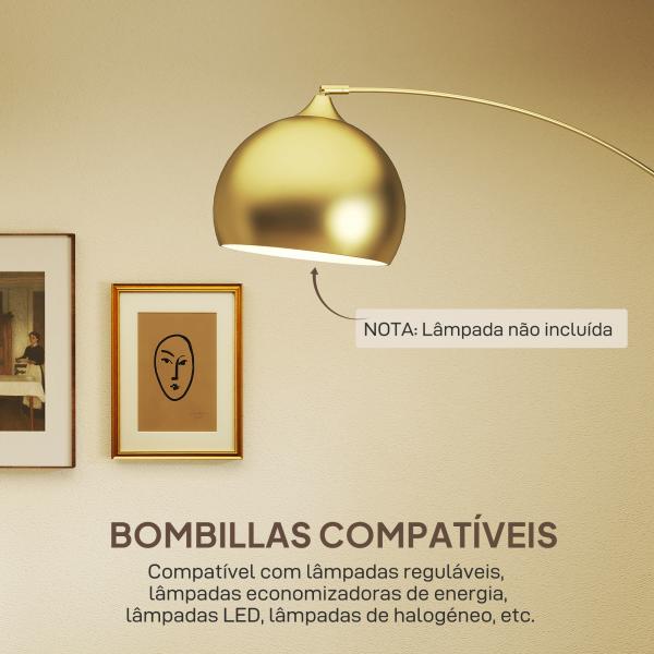 Candeeiro de Pé em Forma de Arco com Altura e Comprimento Ajustáveis com Interruptor de Pé 110 - 115x30x170 - 180 cm Dourado e Preto