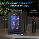 Cave de Vinho para 6 Garrafas com Luz LED Ecrã Tátil Controlo de Temperatura e 2 Prateleiras Ajustáveis 26,5x51,5x39,3 cm Preto