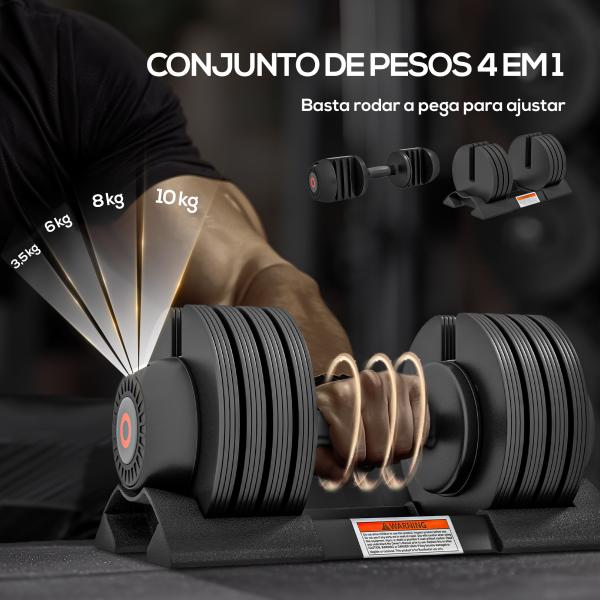 Conjunto de Pesos Ajustável de 10 kg com Ajuste Rápido de Peso com Base de Armazenamento e Pega Antiderrapante 33xØ16 cm Preto