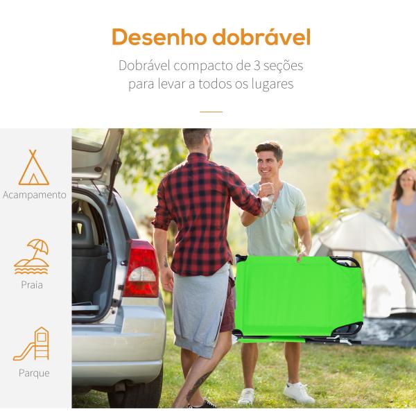 Espreguiçadeira Dobrável com Encosto Regulável em 4 Posições, Espreguiçadeira de Jardim com Orifício para Leitura, Almofada, Estrutura Metálica e Tecido Oxford para Praia e Terraço, Peso Máx. 120 kg, 190x56x28 cm, Verde
