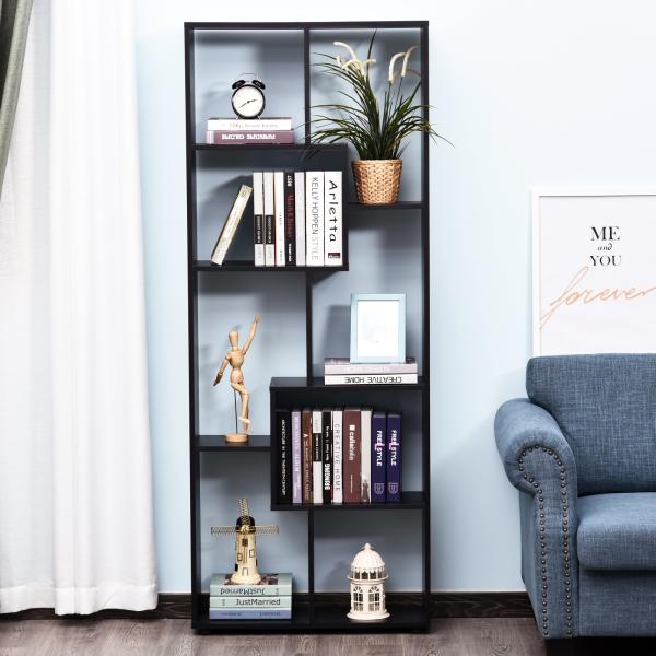 Estante Moderna Biblioteca Estreita com 8 Prateleiras para Sala Quarto e Escritório 70x24x178 cm Preto