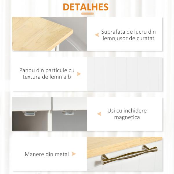 Carrinho de Cozinha com Rodas Móvel Auxiliar de Cozinha com 2 Gavetas 2 Portas Prateleira Ajustável 104x46x91 cm Branco