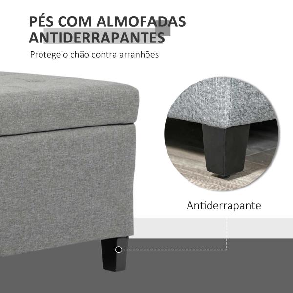 Banco de Armazenamento Acolchoado Banco Estofado em Linho Tampa com Abertura 125x49x41,5 cm Cinza