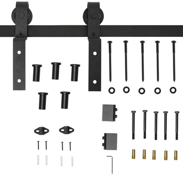 Conjunto de ferragens para porta deslizante dupla Suporta 90 kg 200 cm de comprimento Preto