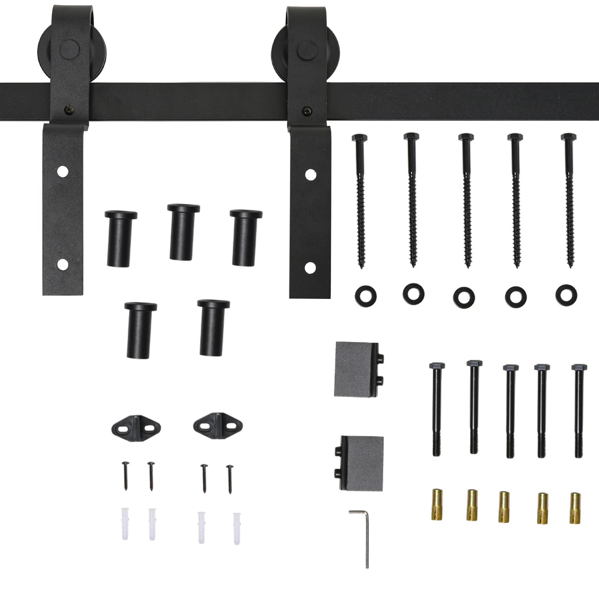 Conjunto de ferragens para porta deslizante dupla Suporta 90 kg 200 cm de comprimento Preto