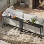 Mesa Consola Moderna Consola de Entrada Estreita com Superfície com Efeito Mármore e Estrutura de Metal 100x20x66 cm Preto