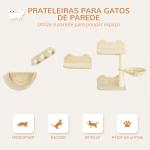 Prateleiras de Parede para Gatos 4 Peças com Rede Plataforma Semicircular Plataformas de Salto e Poste de Sisal Bege