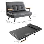 Sofá Cama Sofá Convertível em Cama de 2 Lugares Dobrável com Encosto Ajustável em 5 Níveis e 2 Almofadas 102x73x81 cm Cinza