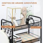 Carrinho Auxiliar com Rodas de 5 Níveis com Cestos de Malha Removíveis e Estrutura de Aço 45x26,5x106 cm Preto