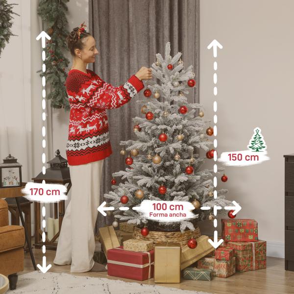 Árvore de Natal Artificial 150 cm Árvore de Natal Nevada com 828 Ramos Base Dobrável e Fácil de Montar Verde