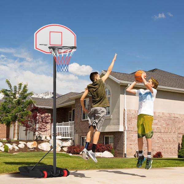 Tabela de Basquetebol para Exterior com Alvo de Dardos com Ajustável 210 - 247 cm Rodas Base Rellenável Preto