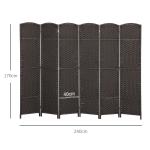 Biombo de 6 Painéis Separador de Ambientes Dobrável 240x1,6x170 cm para Sala de Estar Dormitório Escritório Marrom