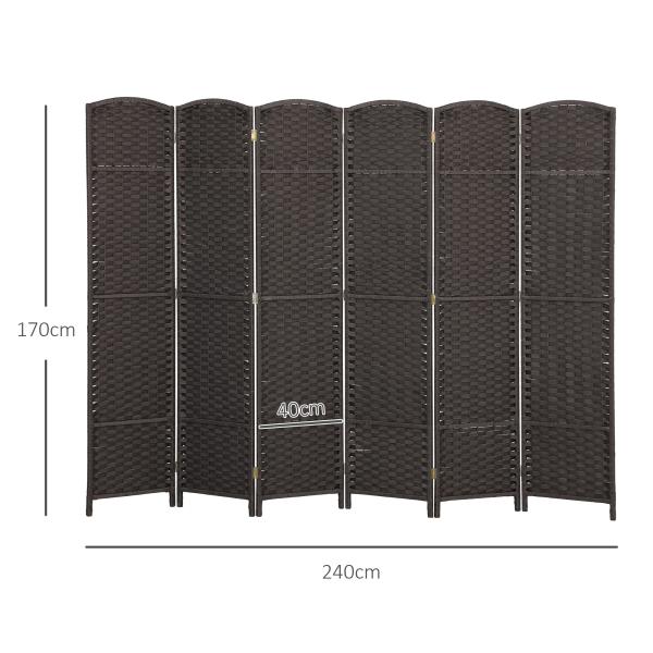 Biombo de 6 Painéis Separador de Ambientes Dobrável 240x1,6x170 cm para Sala de Estar Dormitório Escritório Marrom