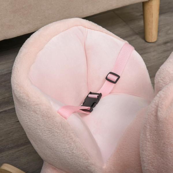 Baloiço Infantil com Forma de Coelho de Pelúcia Baloiço para Bebés 18 - 36 Meses com Som Cinto de Segurança Guidão e Apoio para os Pés 60x33x50cm Rosa