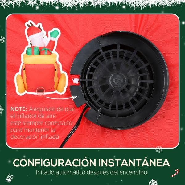 Pai Natal Insuflável com Trenó e Renas Insufláveis de Natal com Luzes LED para Exterior e Interior 240x75x100 cm Multicor