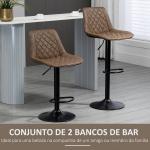 Conjunto de Bancos de Bar Estofados em PU Bancos Altos de Sala de Jantar com Altura Ajustável Assento Giratório e Apoio para os Pés Carga Máxima 120kg 46,5x51x86 - 106cm Marrom