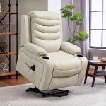 Poltrona Relax Reclinável Elétrica Elevatória com Massagem Vibratória Aquecimento e Porta USB 93x95,5x100 cm Creme