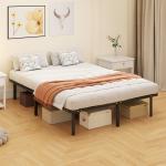 Estrutura 140x190 cm Estrado de Cama de Plataforma de Aço com Ripas de Álamo Fácil de Montar Carga 350 kg Preto