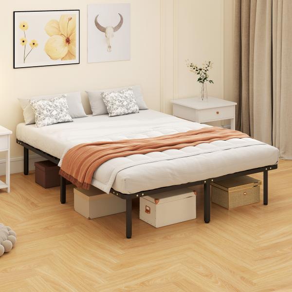 Estrutura 140x190 cm Estrado de Cama de Plataforma de Aço com Ripas de Álamo Fácil de Montar Carga 350 kg Preto