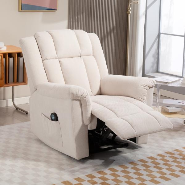 Cadeirão Relax Reclinável com 8 Pontos de Massagem e Calor Lombar, com Apoio para os Pés, Encosto Largo e Bolso Lateral, Bege