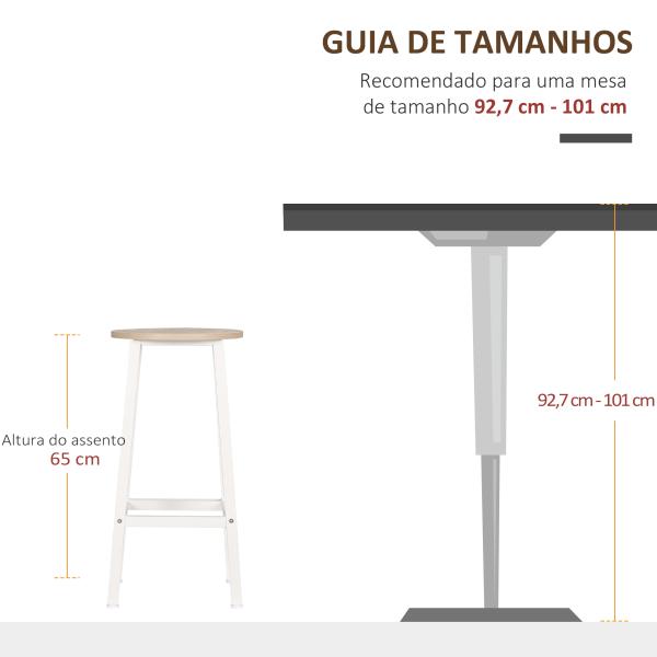 Conjunto de 2 Bancos Altos de Cozinha Bancos de Bar com Pés de Aço e Apoio para os Pés 32,5x32,5x65cm Madeira e Branco