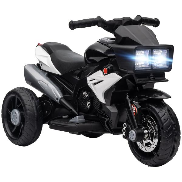 Motocicleta Elétrica Infantil com 3 Rodas para Crianças acima de 3 anos Bateria 6V com Luzes e Música 86x42x52 cm Branco