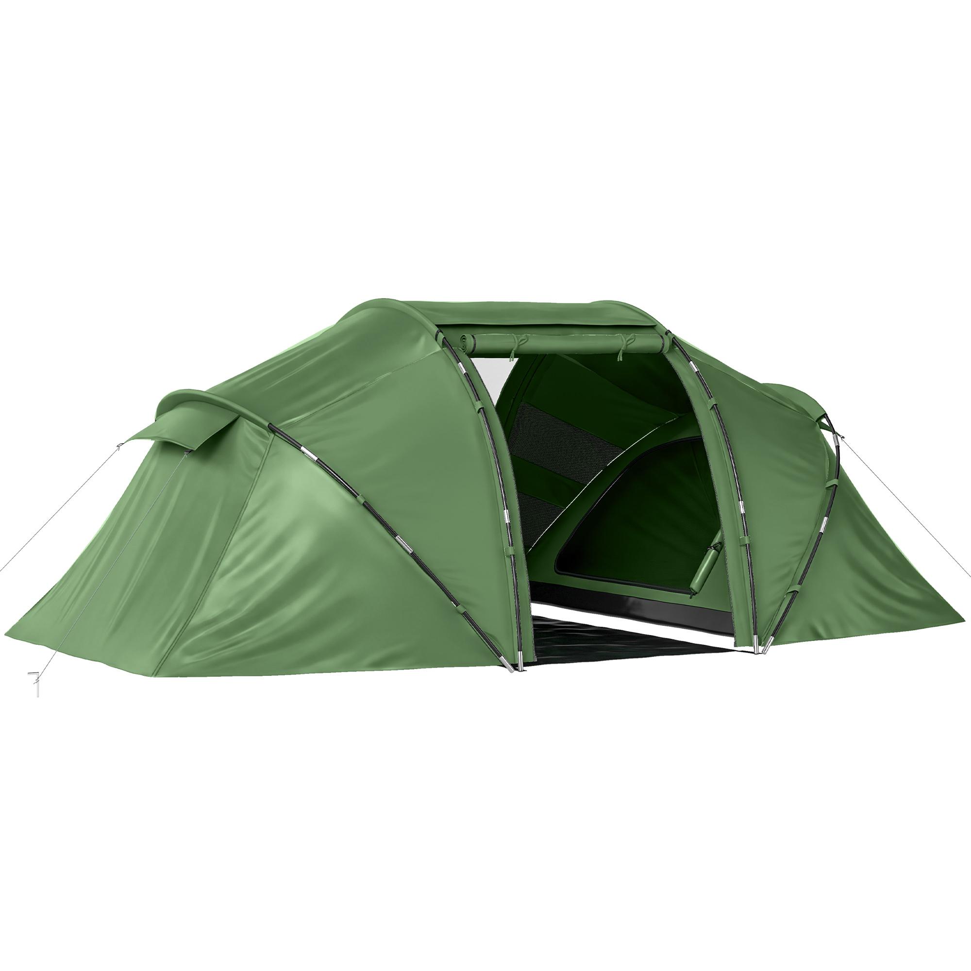 Tenda de Campismo Familiar para 4 Pessoas Tenda Dobrável Impermeável para Praia Parque 430x240x170 cm Verde