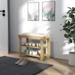 Banco Sapateira de Bambu Sapateira com Assento Almofadado 2 Prateleiras para 6 Pares de Sapatos 60x29x49 cm Madeira e Creme
