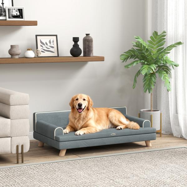 Cama Elevada para Cães Grandes e Médios 100x62x32 cm Revestimento em Chenille com Almofada Lavável Cinza Escuro