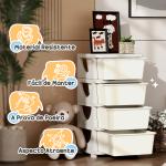 Organizador de Brinquedos com 4 Gavetas Torre de Arrumação para Crianças +3 Anos Cantos Arredondados e Pegas 37x37x76 cm Creme