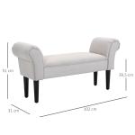 Banco de Pé de Cama Banco com Braços Curvados Estofado e Pés de Madeira Carga Máxima 130kg 102x31x51cm Creme