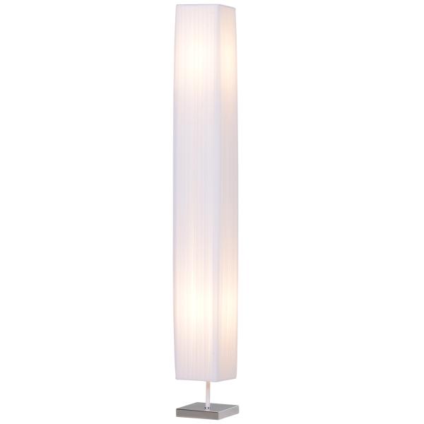 Candeeiro de Pé com 2 Casquilhos E27, Ecrã em Tecido, Interruptor de Pedal e Base em Aço Inoxidável, Branco