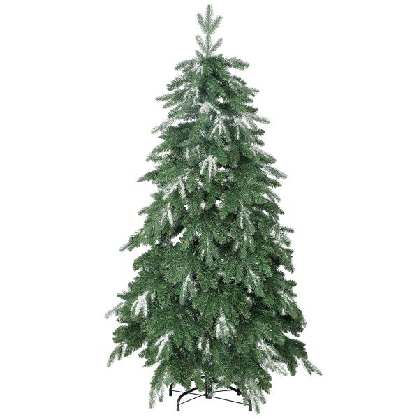 Árvore de Natal Artificial 150 cm Ramos Realistas com Efeito Neve Árvore de Natal com Suporte em Aço Base Dobrável Verde