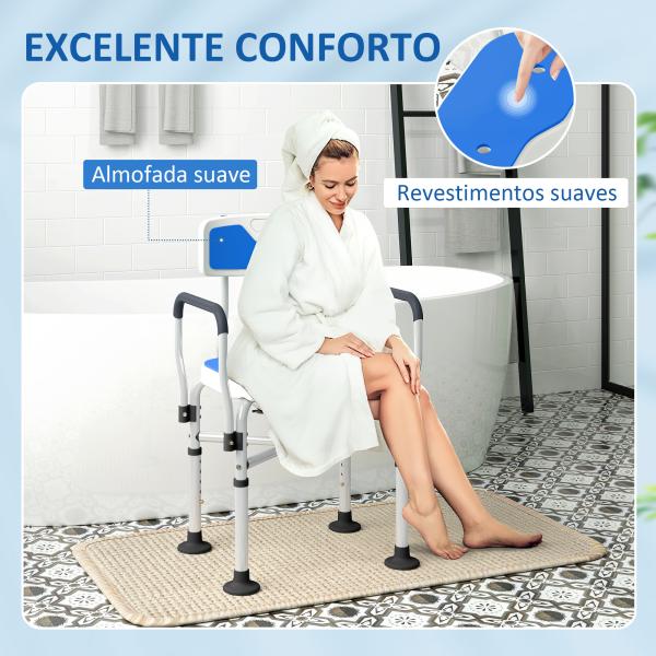 Assento de Duche para Pessoas Idosas com Assento Ranhurado Altura Ajustável Banco de Duche 53x41,5x91,5 cm Azul
