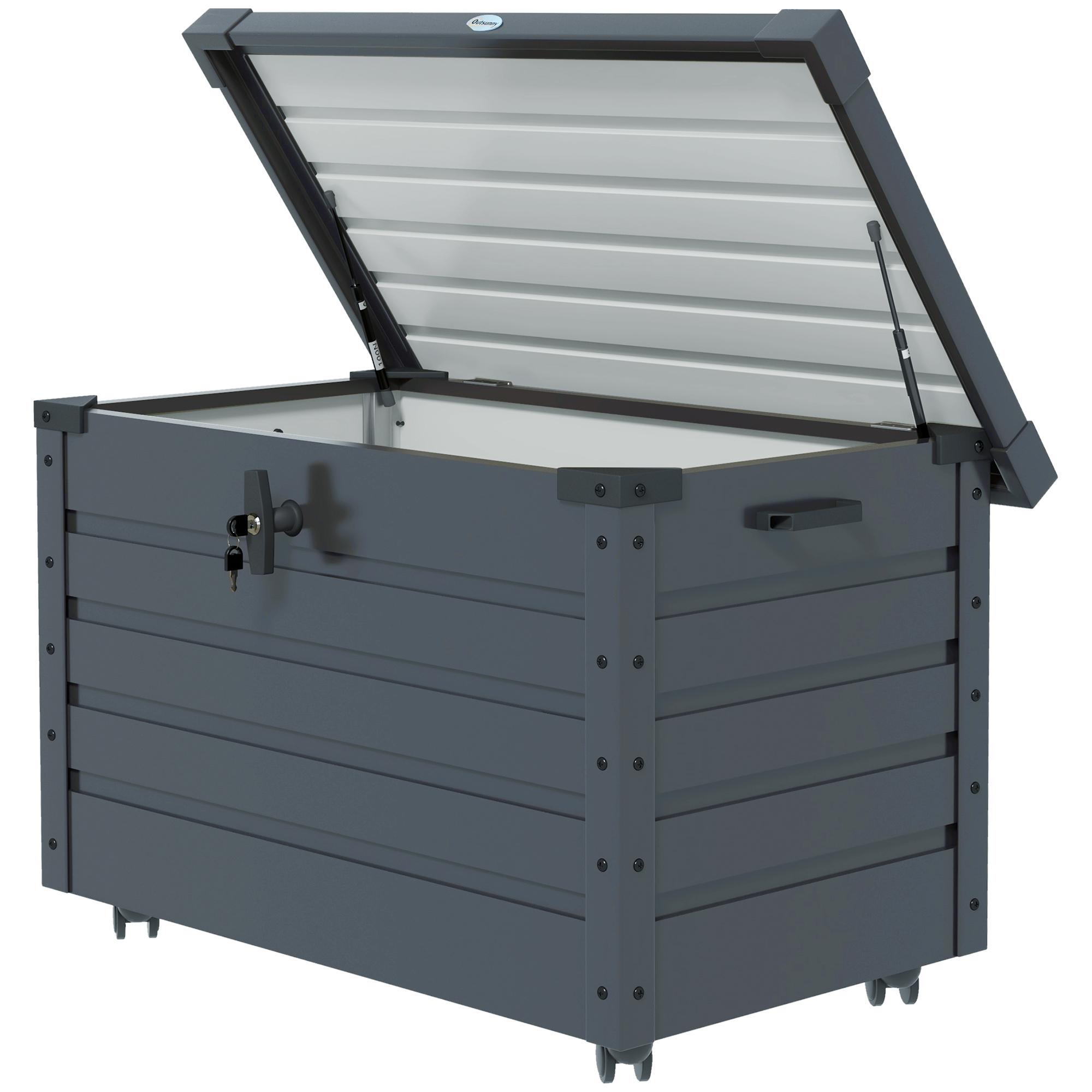Baú de Exterior 295 L Baú de Armazenamento de Aço Galvanizado com 1 Fechadura para Jardim 100x62x65 cm Cinza Escuro