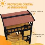 Casa para Gatos de Madeira 84x60x116 cm Abrigo para Gatos de 4 Níveis para Exterior com Ponte Suspensa Varanda Natural
