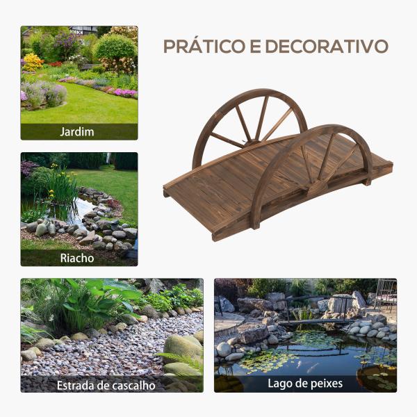 Ponte de Madeira para Jardim Ponte Decorativa com Corrimão em Forma de Meia Roda 100x50x37 cm Marrom